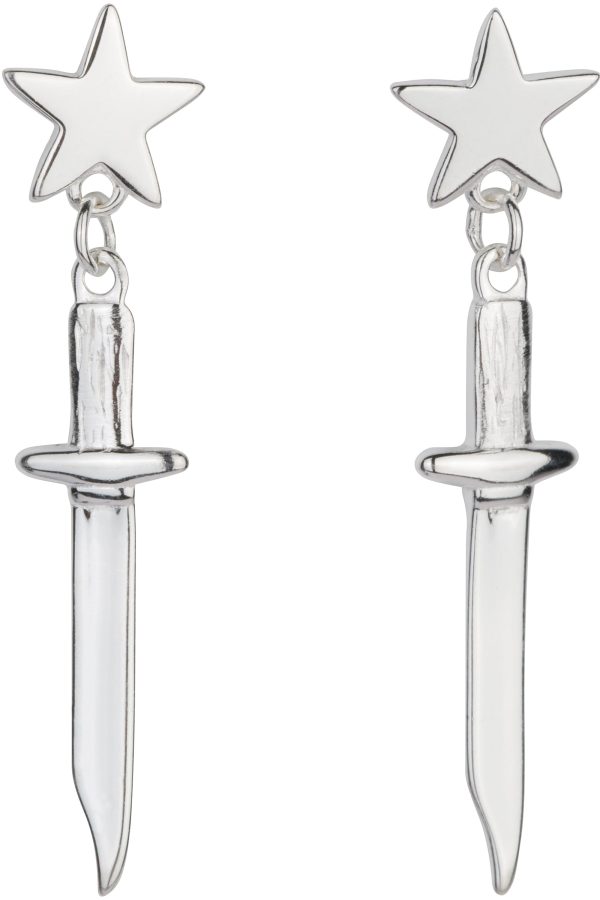 Sterling Silver Star Dagger Dangle Earrings Online now