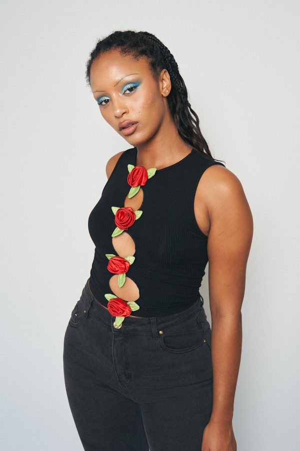 Red Roses 3 Hole Punch Tencel Tank For Sale - Image 2