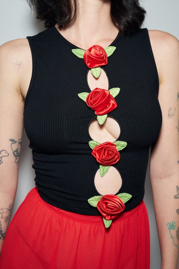 Red Roses 3 Hole Punch Tencel Tank For Sale