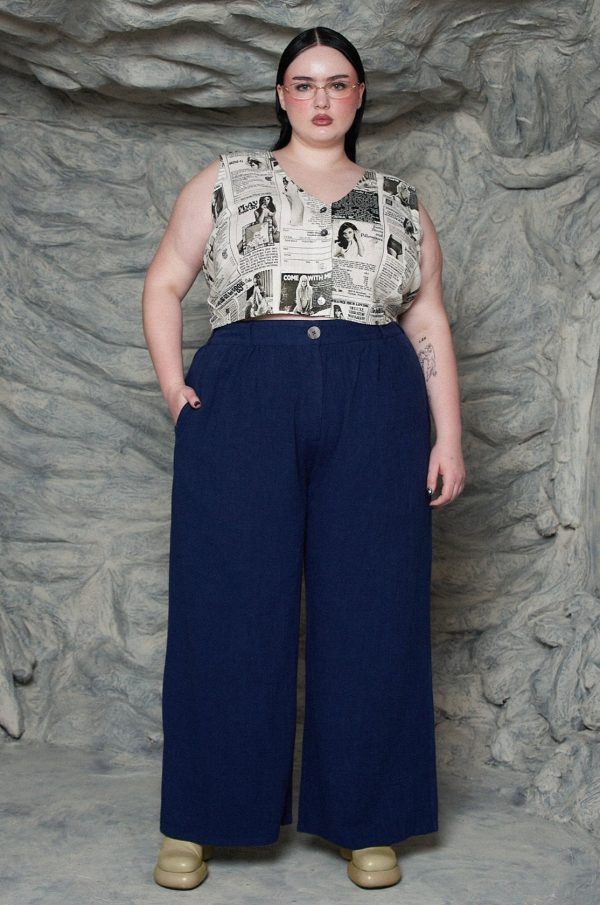 Linen Straight Leg Trousers Navy Hot on Sale - Image 2