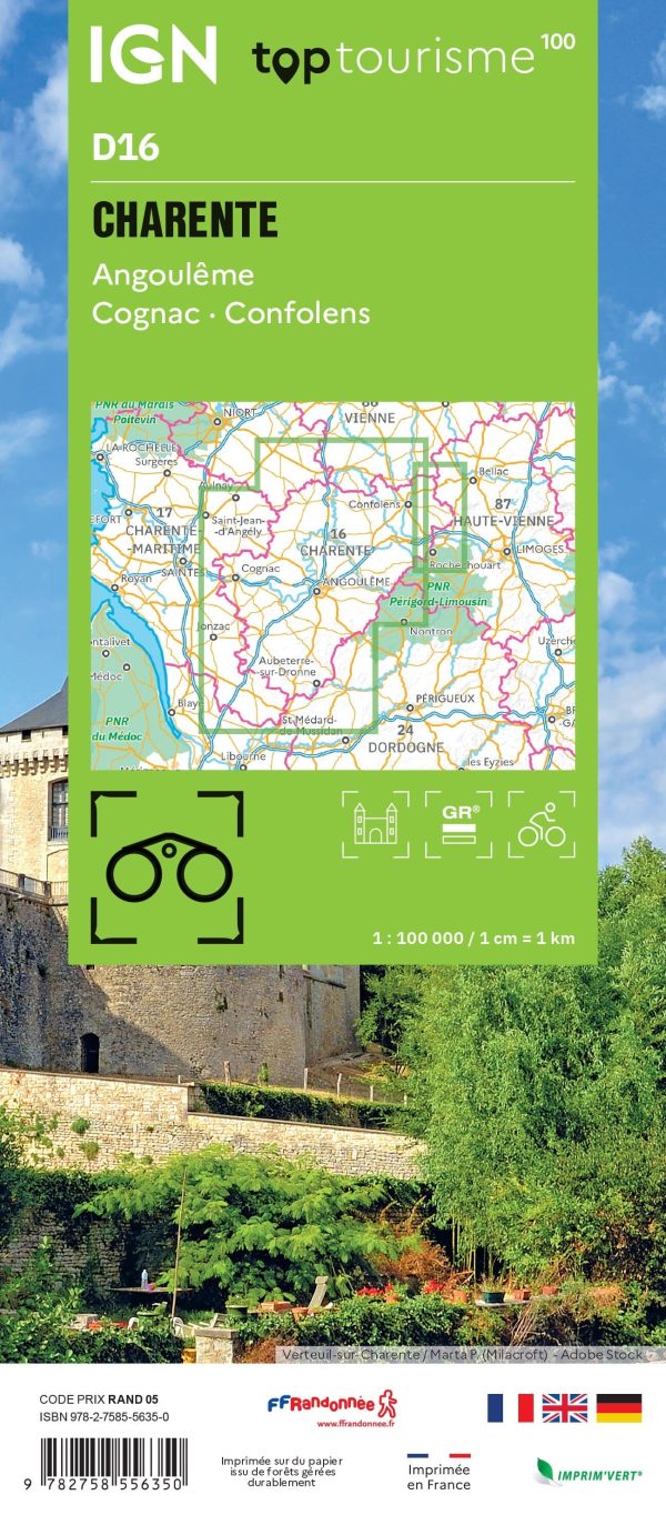TOP 100 D16 tourist map - Charente, Angoulême, Cognac, Confolens | IGN Online now - Image 2