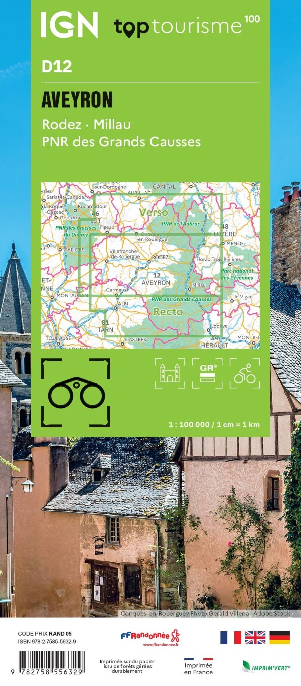 TOP 100 D12 tourist map - Aveyron, Rodez, Millau, Pnr des Grands Causses | IGN Online now - Image 2
