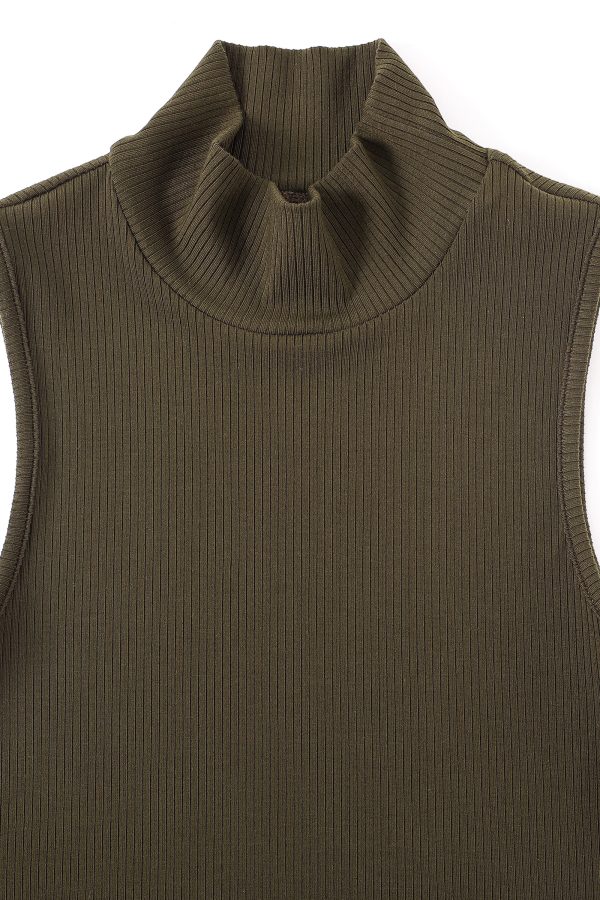 Coffee Tencel Rib Mock Neck Top For Cheap - Image 4