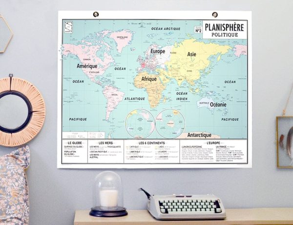 Vintage style political planisphere, with metal eyelets (84 cm x 68.5 cm) Hot on Sale - Image 2
