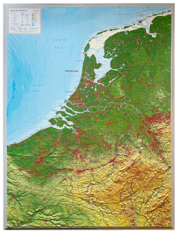 Relief wall map - Benelux (in English) - 77 x 57 cm | Georelief on Sale