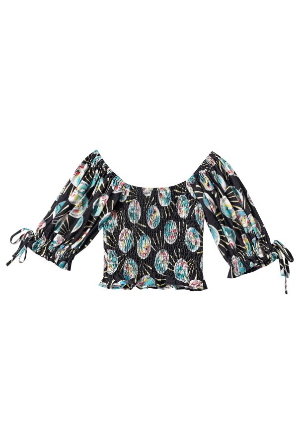 Baseballs Linen Smocked Blouse For Sale - Image 5