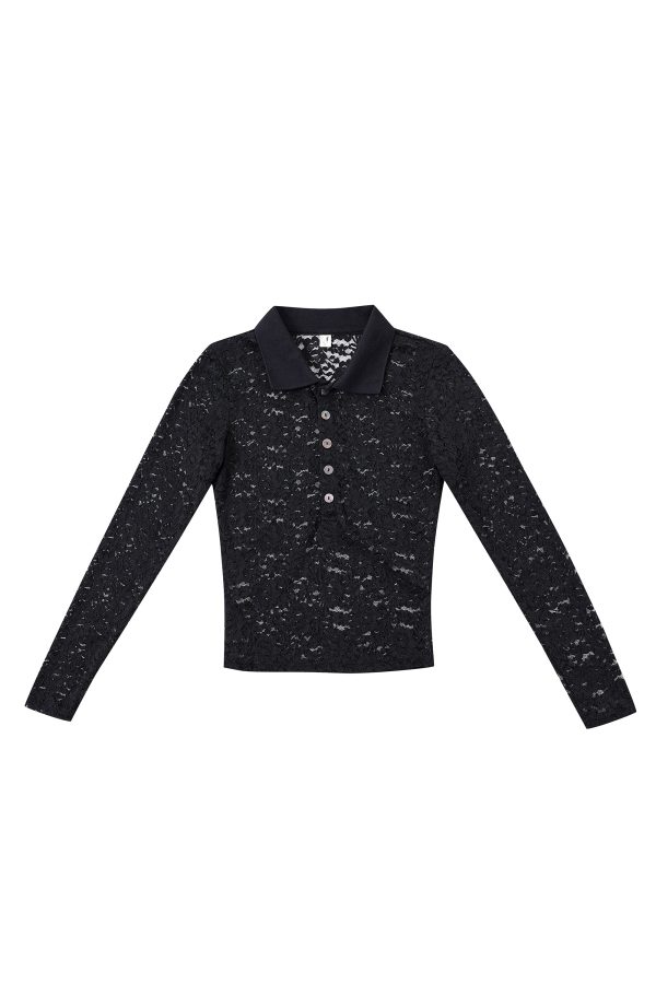 Black Rose Lace Long Sleeve Polo Discount - Image 5