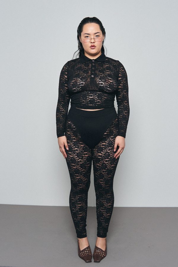 Black Rose Lace Long Sleeve Polo Discount - Image 4