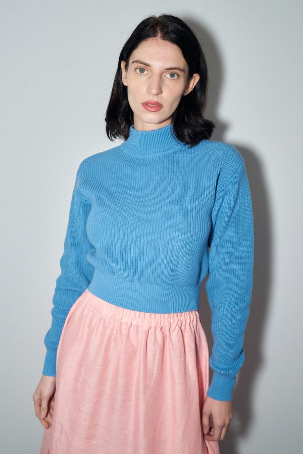 Blue Cotton Turtleneck Sweater Online Sale