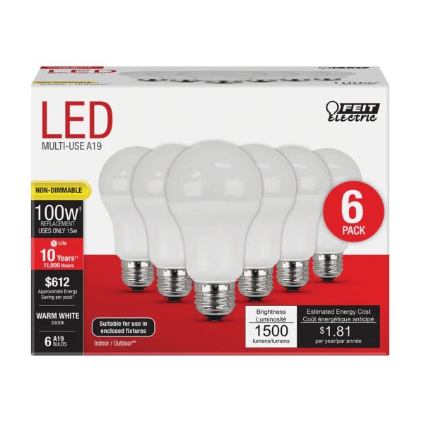 100W Warm White A19 General Purpose LED Light Bulbs A160083010KLED6 Sale